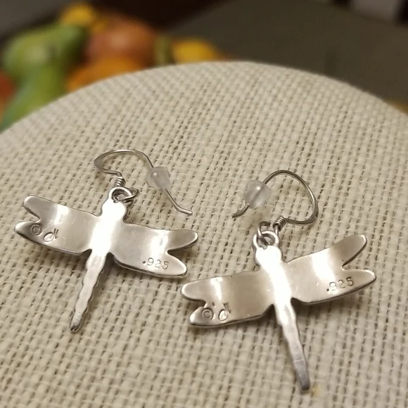 Sterling & Moonstone Dragonfly Earrings - Picture 3 of 5